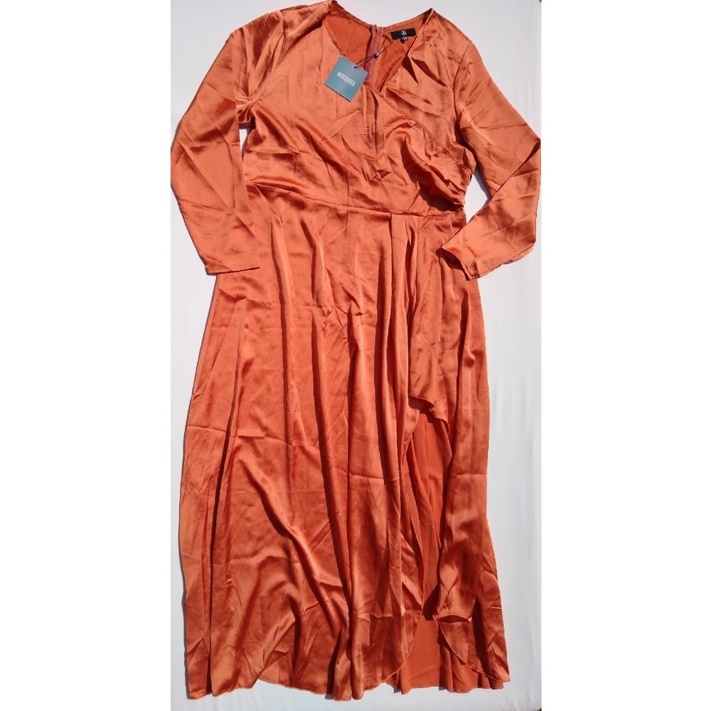MissGuided Women's Rust Satin Maxi Dress Sz 16